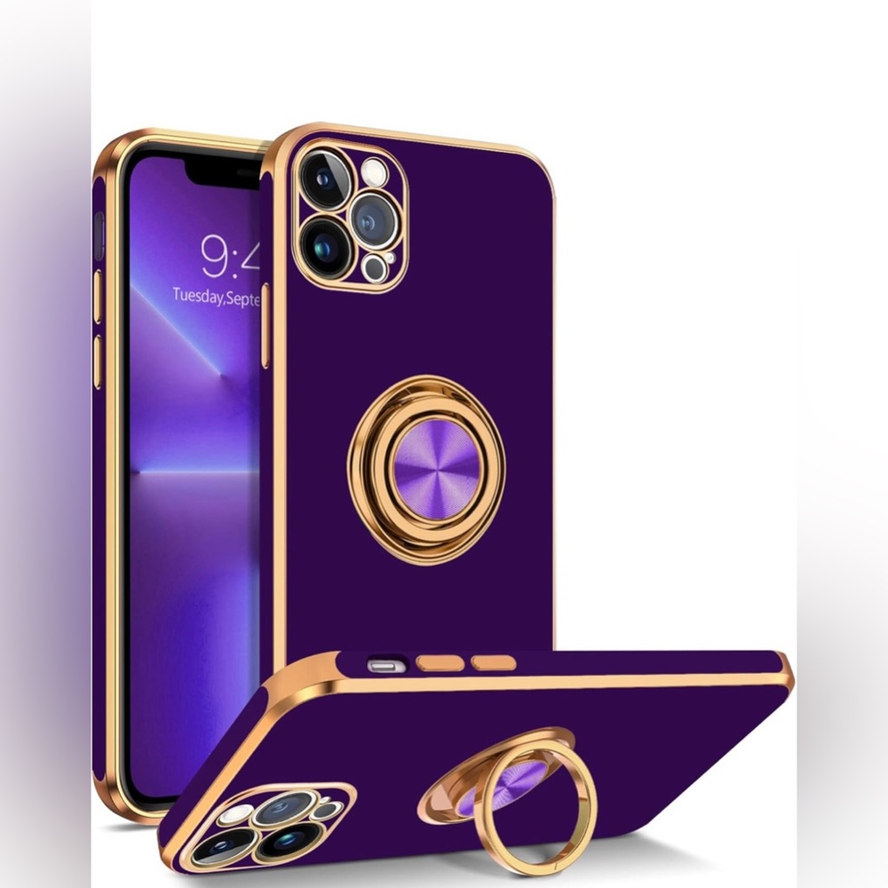 iPhone 13 Pro Phone Case 6.1 inch with 360° Ring Kickstand Magnetic, Deep Purple